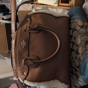 Coach Mini Bennett Satchel Brown Pebbled Leather Shearling Crossbody